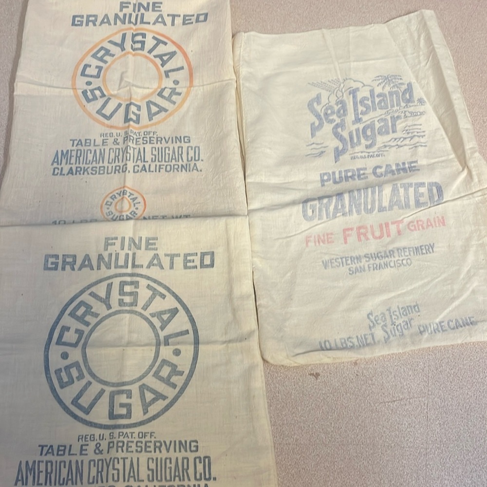 3 vintage sugar sacks